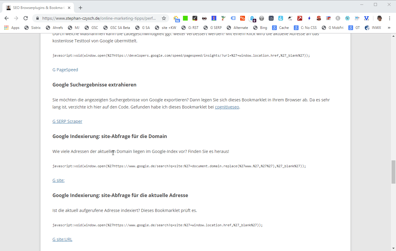 SEO Bookmarklet einrichten
