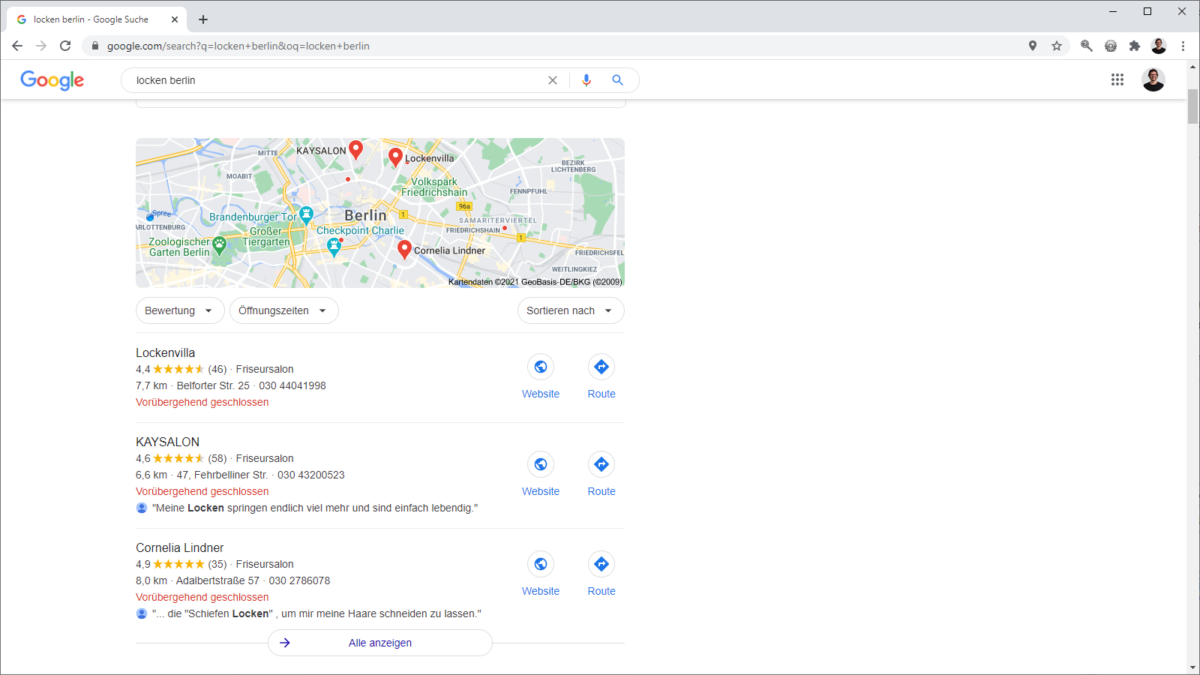 Google Bewertungstext wird in Google Maps angezeigt