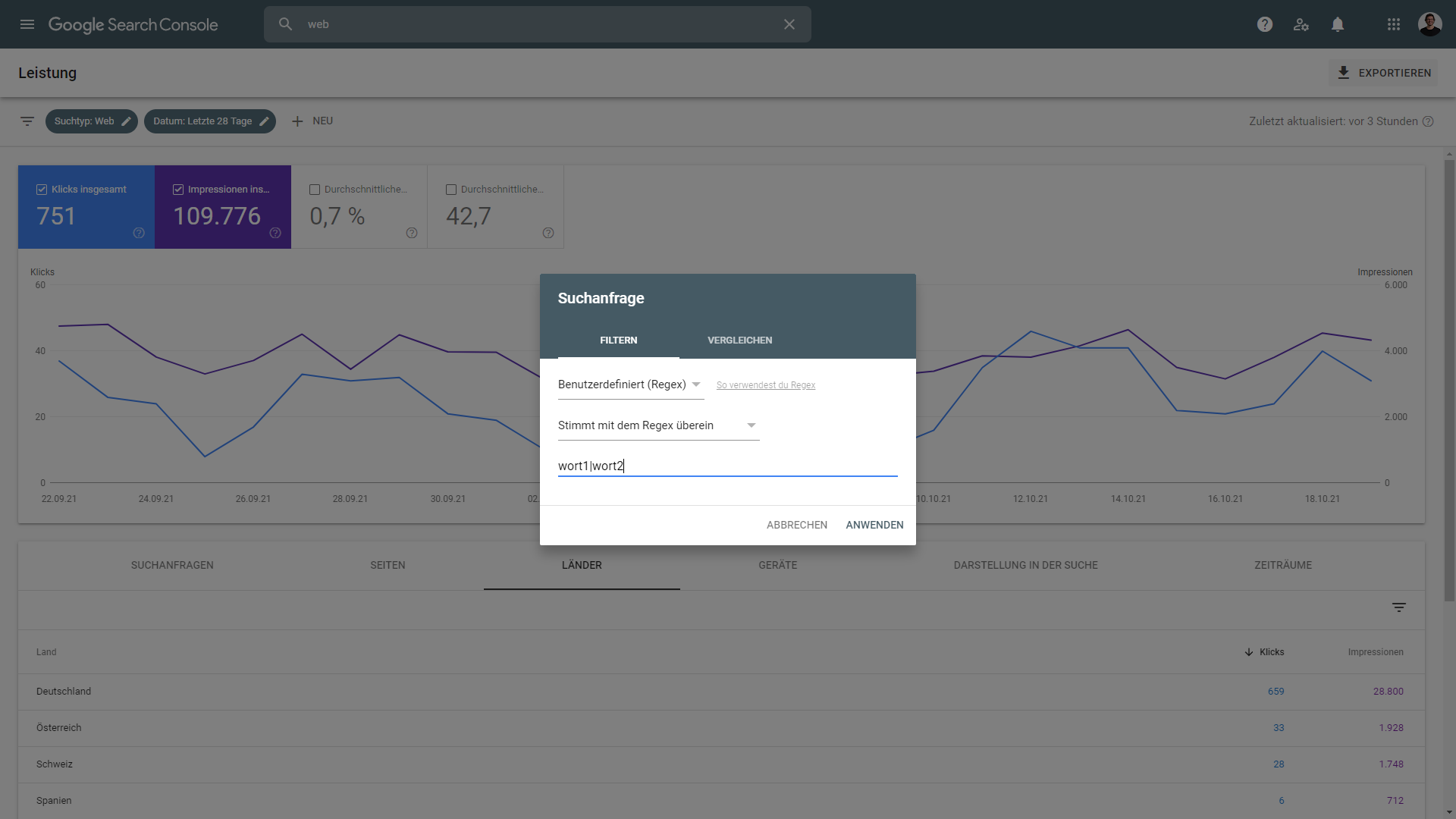 Beispiel für einen regulären Ausdruck in der Google Search Console