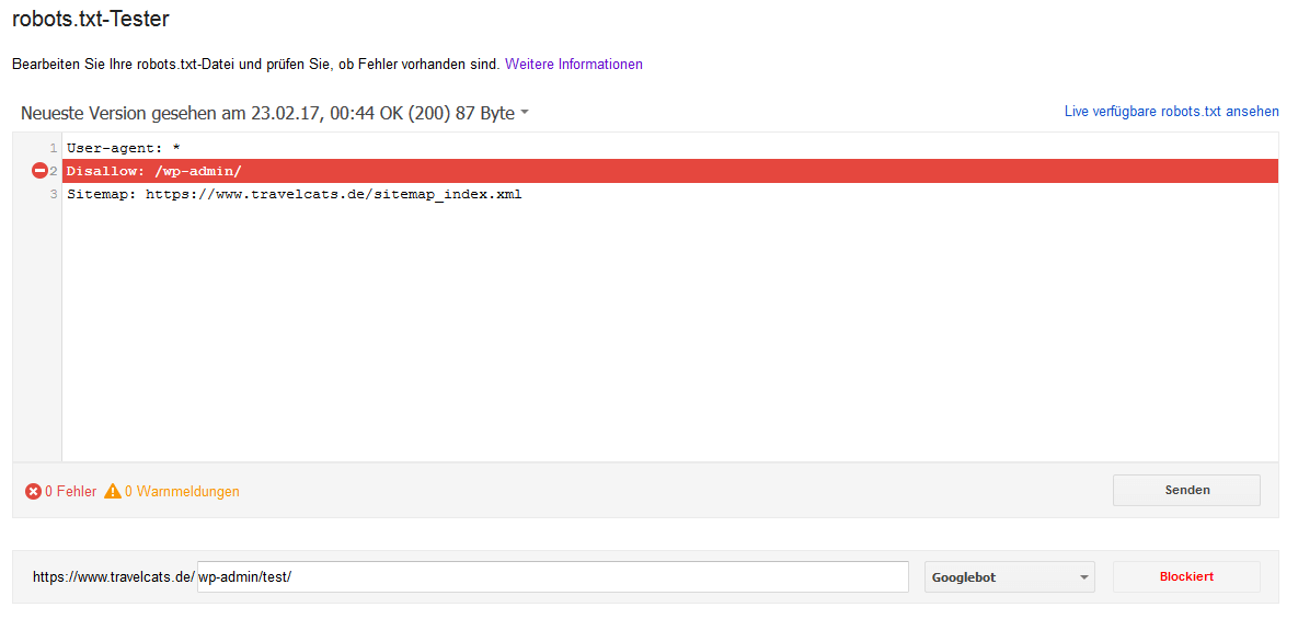 robots.txt Tester in der Google Search Console
