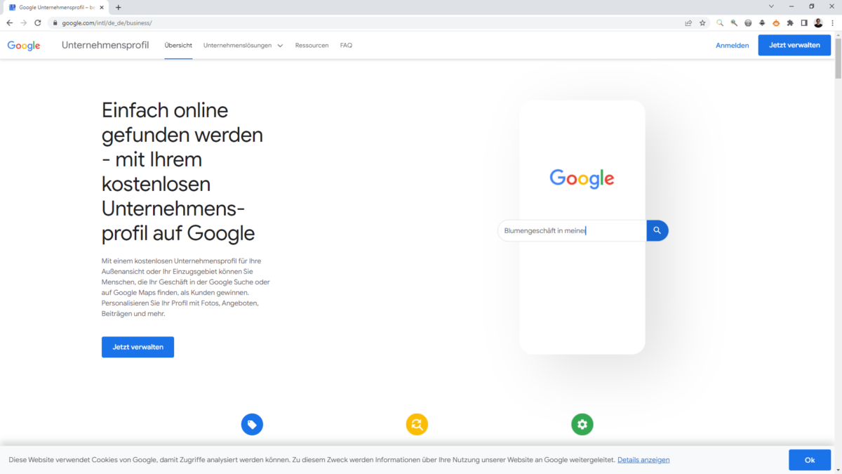 Google Unternehmensprofil Startseite