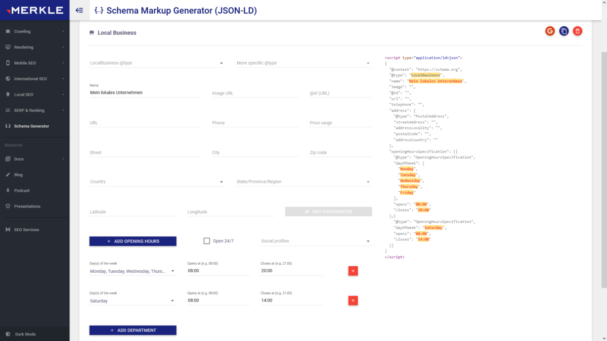 Structured Data Markup Generator von technicalseo.com