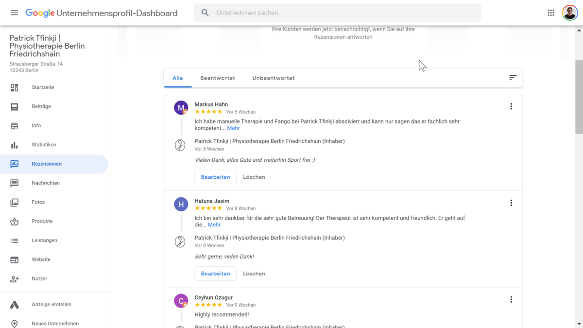 Google Bewertungen direkt in Google Unternehmensprofil beantworten