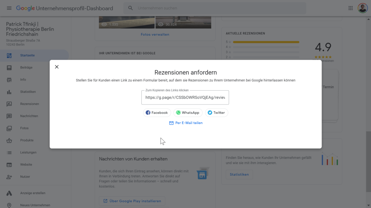 Google erstellt leider sehr schwer merkbare Kurzlinks zur direkten Abgabe von Bewertungen