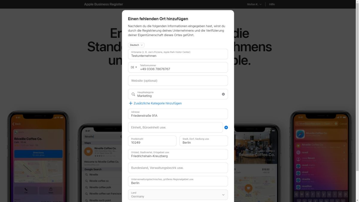 Eintragung eines Unternehmens bei Apple Maps über Apple Places on Maps