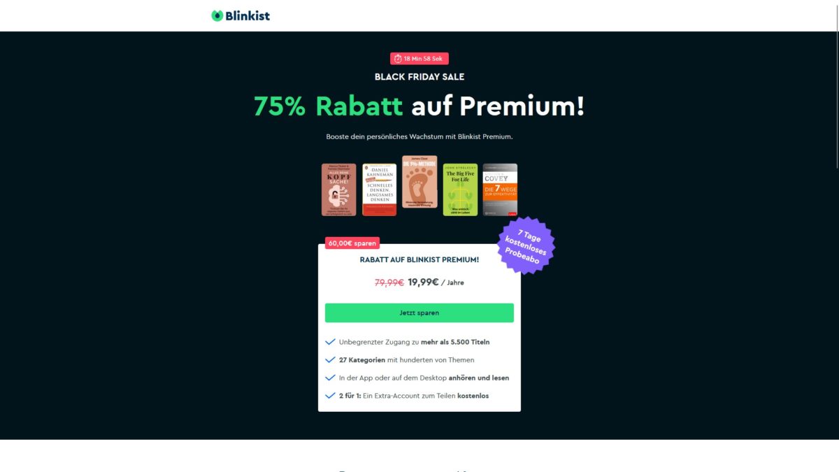 Blinkist Black Friday Sale 2022: Kurzfristig 75 % sparen!