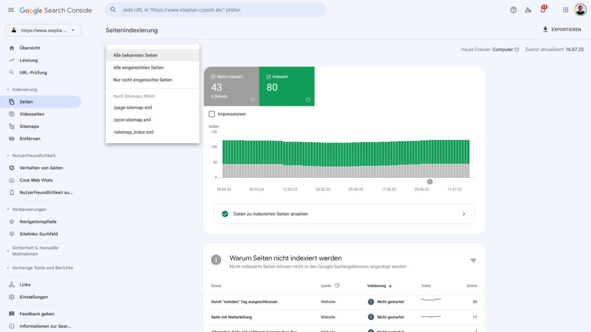 Der Google Indexierungsbericht in der Search Console