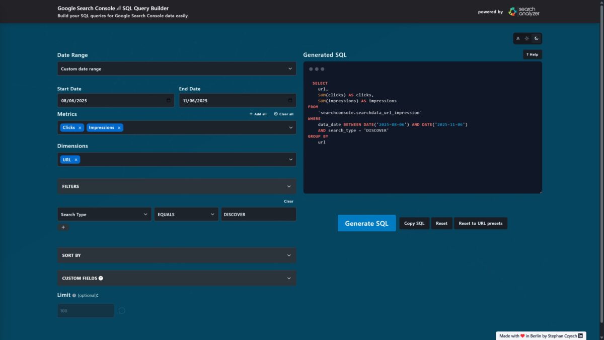 GSC BiigQuery Abfragen erstellen